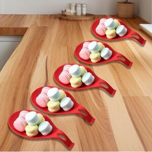 NWT No Label 5pc Red Silicone Spoon Rest Snack Dish Fruit Plate Set